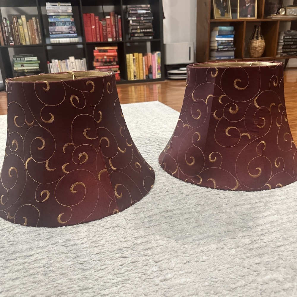 allen + roth 10" x 14" Red and Gold Fabric Embroidered Bell Lamp Shades Set 2 - Picture 8 of 8